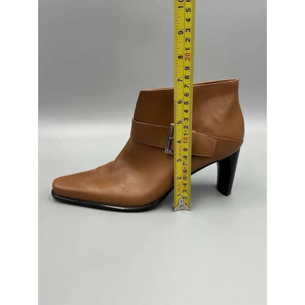 Franco Sarto Women’s Brown Leather Ankle Bootie Zip Side Buckle Sz 9M